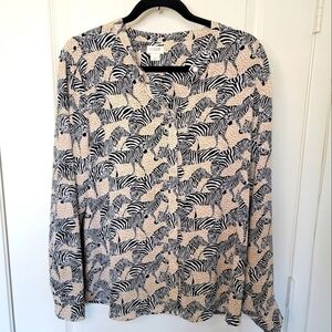 J. Crew Factory Band Collar Button Up Top in Animal Print Size Large